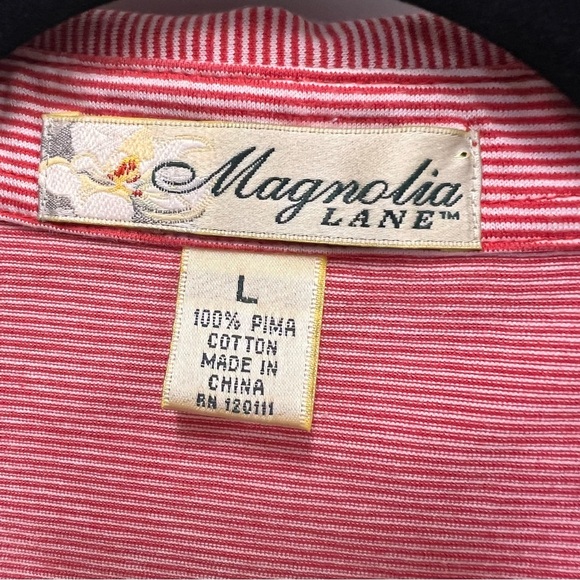 Magnolia Lane Red & White Stripe PGA Masters Polo 100% Cotton Size Large - Picture 3 of 10